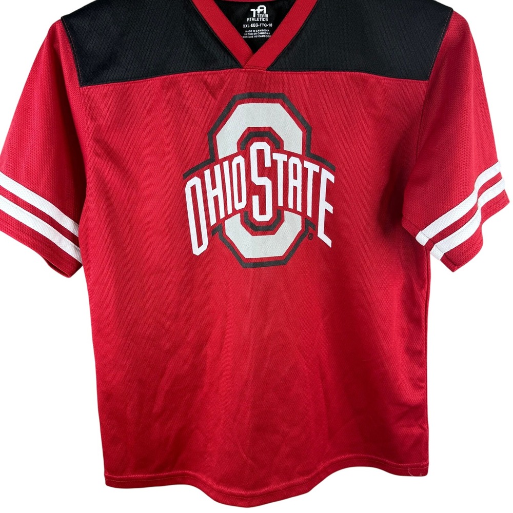 Team Athletics Ohio State Buckeyes Youth XXL 18 Red Mesh‎ Jersey T-Shirt V-Neck